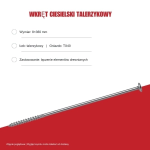 Wkręty konstrukcyjne B.PRO talerzykowe 8x360 TX40 50szt